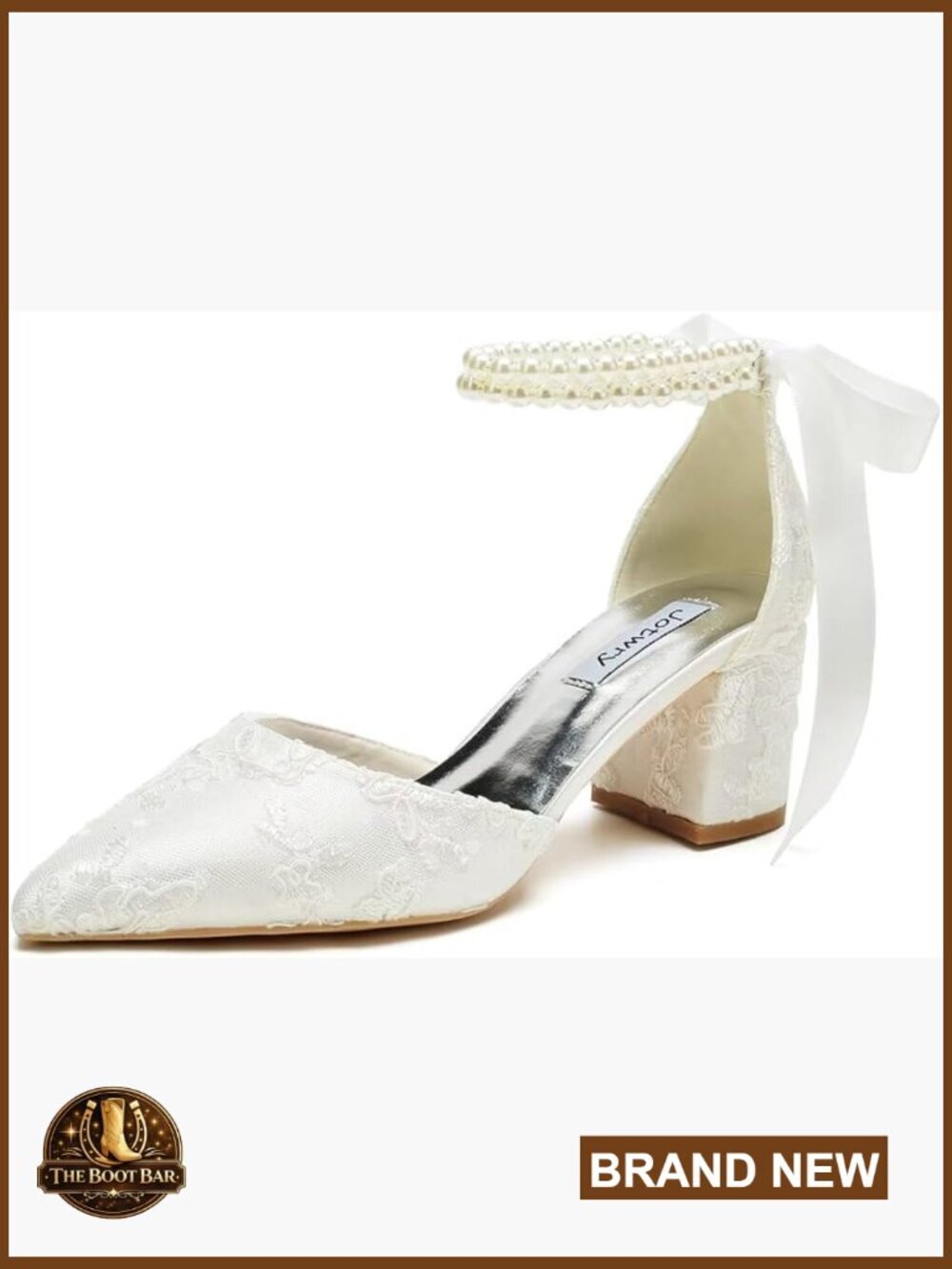 Pearl Strap Block Heel Wedding Shoes Pointed Toe Bridal Heels